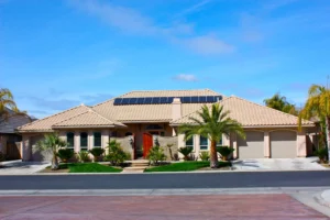 beautiful house with solar panel on the rooftop