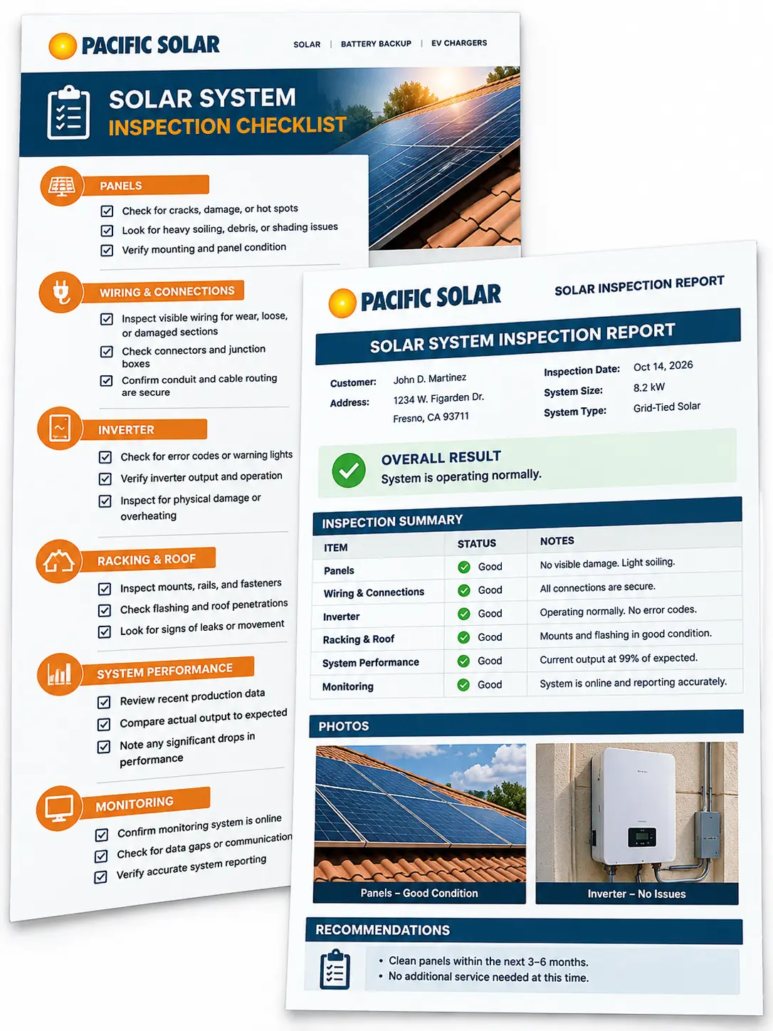Sample Pacific Solar inspection checklist and report
